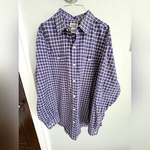 EUC Men's L.L. Bean Navy Plaid Button Down Shirt Size XL